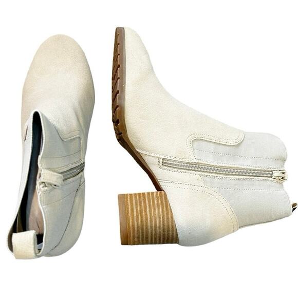 VIOLET & RED Beige Suede Leather Knit‎ Cuff Block Heel Booties 8 - Picture 2 of 5